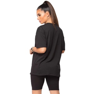Conjunto de dos piezas de algodón con logotipo personalizado para mujer, Top corto por encima de la rodilla y pantalones cortos, cómodo tejido informal de verano para ropa de salón - Product Image 4