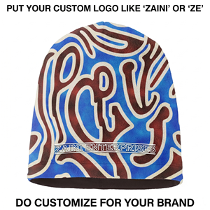 Gorro de Tela de Poliéster Cepillado Premium de 290 GSM, Diseño Azul, Marrón y Blanco, con Impresión Personalizada y Logotipo Tejido Personalizado - Product Image 6