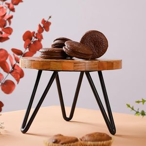 Support à gâteau rond en bois écologique, présentoir à dessert avec pieds en métal, personnalisable, support de table rustique pour la décoration de mariage et de fête - Product Image 5