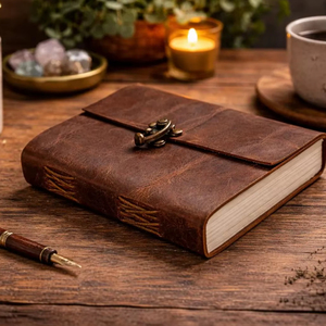 Handmade Leather Journal with <b>Lock</b> Printed Spiral & Saddle Stitch Binding 200 Pages Antique Deckle Edge Paper Vintage Diary - Product Image 1