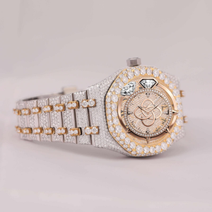 Reloj de Hombre de Alta Gama, Cronógrafo Analógico de Acero Inoxidable con Diamantes Moissanite, Tono Oro Rosa, Estilo Hip Hop, Logotipo Personalizado, Diseño Iced Out - Product Image 4