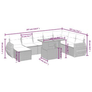 Ensemble de canapés de jardin en polyrotin gris avec accoudoirs réglables, 6 places, mobilier d'extérieur au design contemporain - Product Image 6