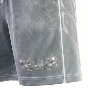 Shorts de sport unisexe en velours avec logo cristal, style streetwear décontracté, été, USA Europe, Maluza, taille élastique unie, coupe régulière, Elite - Product Image 5