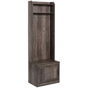 Panca rustica marrone con appendiabiti e scarpiera per ingresso, ideale per casa e hotel - Product Image 1