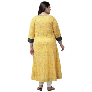 Kurta Anarkali en coton à rayures jaunes, taille plus, col rond, manches trois quarts, vente en gros, vêtements d'été pour femmes - Product Image 2