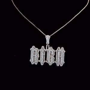 Colgantes con incrustaciones de moissanita estilo Hip Hop de lujo para hombre, chapados en plata, con diseño de letras góticas llamativas, ideales para fiestas - Product Image 2