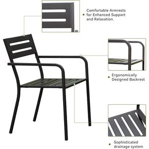 Set di 4 Sedie da Pranzo in Metallo Resistente per Patio, Sedie da Giardino Impilabili con Braccioli Ergonomici, Arredamento da Esterno - Product Image 2