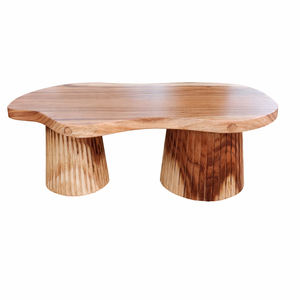 Mesa de Centro de Madera Maciza con Borde Natural, Forma Orgánica, Patas Cilíndricas Acanaladas, Madera de Suar Natural, Mesa Grande con Base, Ideas de Decoración para el Hogar - Product Image 2