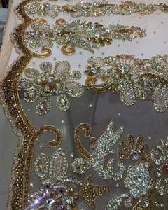 Apliques de Encaje con Cuentas Hechos a Mano, Tela de Malla con Cristales Brillantes de Alta Gama para Vestidos de Noche, Alfombra Roja, Proveedor Mayorista - Product Image 1