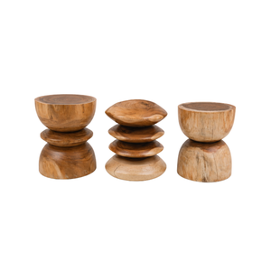ARTERRA Premium High End Teak Wood Pedestal <b>Stool</b> Modern Sculptural Side <b>Table</b> Luxury Accent <b>Table</b> for Home - Product Image 4