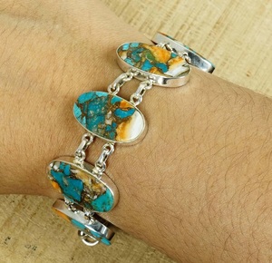 Bracelet ajustable en argent sterling 925 avec turquoise naturelle, 7-8 pouces, bijoux en pierres précieuses pour homme et femme - Product Image 3
