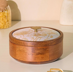Eco Friendly Brown Wooden Bowl <b>Lid</b> Modern Design Bamboo Wood Warmer <b>Basket</b> Chapati Roti Bread Holder Serving Bowl Kitchen - Product Image 1