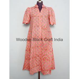 Vestido Midi Bohemio 100% Algodón con Estampado Floral, Ecológico, Lavable, de Manga Corta para Mujer, Ropa de Playa de Verano, Estilo Natural - Product Image 1