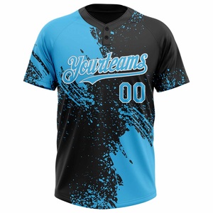 Jersey de Softbol de Lanzamiento Rápido en Negro y Azul Cielo, Diseño Abstracto con Salpicaduras de Tinta, Uniforme de Equipo de Alto Rendimiento, Colores Personalizados, Fabricación OEM y ODM - Product Image 2