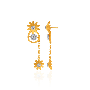 Boucles d'oreilles en or massif 24 carats avec diamants de laboratoire taille brillant rond, motif marguerite mignonne, bijoux pour femme au quotidien - Product Image 3