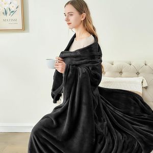 Black Fleece <b>Throw</b> Blanket <b>for</b> <b>Couch</b> and Bed Comfortable and Warm - Product Image 2