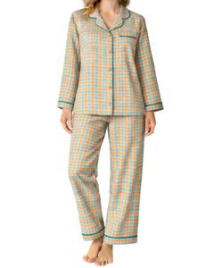 Ensemble de pyjama pour femmes à carreaux multicolores personnalisés, manches longues, boutons, vêtements de nuit doux et respirants en coton, ensemble de détente deux pièces - Product Image 1