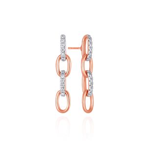 Boucles d'oreilles pendantes modernes à maillons ovales entrelacés en finition or rose avec diamant de laboratoire brillant, bijoux de luxe pour femmes - Product Image 3