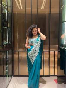 Sari élégant en faux georgette prêt à porter pour les mariages, les fêtes et les occasions spéciales - Product Image 3