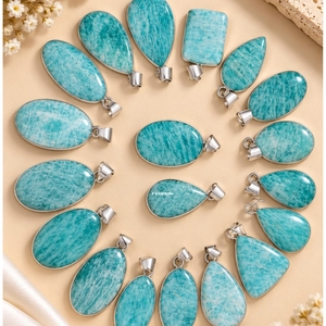 Colgantes de Amazonita y Ágata Naturales, Gemas de Cristal Ecológicas Hechas a Mano, Plateadas, Irregulares, Semipreciosas F S - Product Image 1