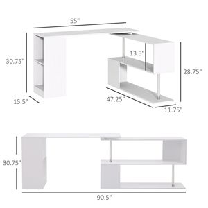 Postazione di Lavoro Angolare a L Bianca da 55 Pollici con Design Girevole a 360 Gradi e Funzionalità di Archiviazione - Product Image 3
