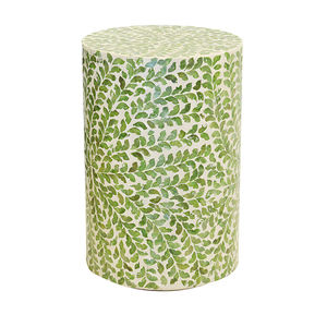 Green Leaf Vine Pattern Cylinder <b>Stools</b> Mother of Pearl Handcrafted Mosaic <b>Small</b> Side Table Living Room Bedroom Decor Use - Product Image 1