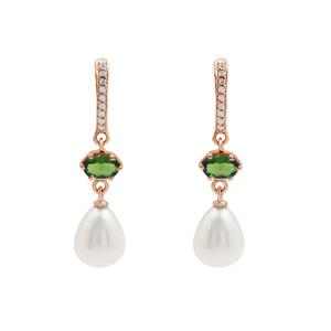 Boucles d'oreilles pendantes en argent sterling S925 pur à 100% avec diopside chromé et perle d'eau douce ovale, bijoux fins classiques pour femmes - Product Image 6