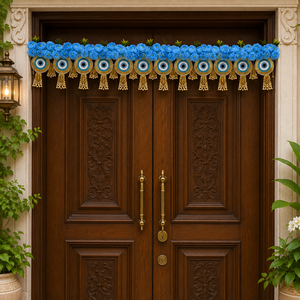 Toran de porte œil porte-bonheur rose bleu avec pompons dorés pour entrée principale, salle de prière, festival, décoration suspendue pour la maison - Product Image 2
