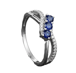 Anillo de compromiso de oro macizo de 18K con zafiro de laboratorio de corte redondo, claridad DEF VS VVS, diamantes de laboratorio y banda retorcida con detalles de diamantes pavé. - Product Image 2