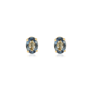 Venta Directa de Fábrica 1.88 Ct. Pendientes de piedra única de zafiro azul de forma ovalada hechos a mano para niñas, oro amarillo K14 - Product Image 1