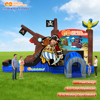 Castillo Inflable Comercial con Tobogán, Diseño de Barco Pirata, para Fiestas y Eventos Infantiles al Aire Libre
