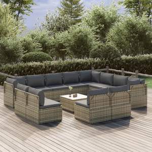 Set salotto da 13 pezzi in Poly Rattan grigio con cuscini per rilassarsi in giardino - Product Image 1