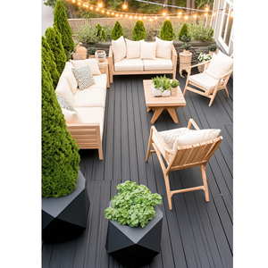 Ensemble de canapés de jardin modernes en bois pour l'extérieur, combinaison canapé et chaises avec coussins pour terrasse - Product Image 1