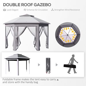 Carpa Gazebo Plegable de 11 x 13 pies con Paredes Laterales de Malla con Cremallera para Patio, Jardín, Eventos, Pérgola, Pabellón - Product Image 4