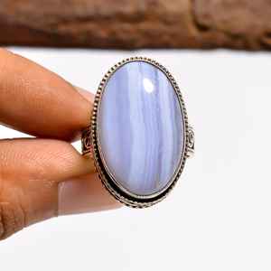 Anillo de ágata azul en forma ovalada, estilo vintage, plata de ley 925, joyería hecha a mano, regalo para ella. - Product Image 6