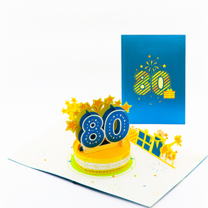 Carte de vœux 3D pop-up avec gâteau bleu et étoiles, design personnalisé sur carton rond pour célébration, cartes de vœux 3D - Product Image 3