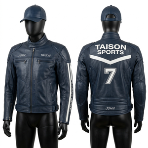 <b>Mens</b> 1 2mm Cowhide Leather Motorbike <b>Jacket</b> 950 GSM Blue Black <b>White</b> Panel Design Custom Logo <b>Men's</b> <b>Jackets</b> - Product Image 5