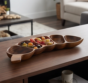 Plateau de service en bois artisanal moderne avec six compartiments, design minimaliste pour la maison, les mariages, les événements, les restaurants et les cadeaux - Product Image 5