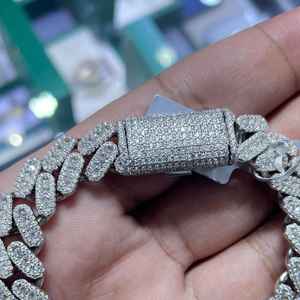 925 Sterling <b>Silver</b> Moissanite Cuban <b>Bracelet</b> Iced Out Chain Link <b>Bangle</b> Round Brilliant Cut Unisex Hip Hop Jewelry - Product Image 3