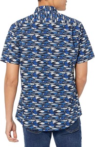 เสื้อเชิ้ตแขนสั้นพิมพ์ลายผ้าฝ้ายลำลองสำหรับผู้ชาย คอวี ระบายอากาศได้ดี เหมาะสำหรับฤดูร้อน ติดกระดุม ผลิตจากวัสดุรักษ์โลก แห้งเร็ว น้ำหนัก 140 กรัม สีฟ้าลายเป็ด - Product Image 2