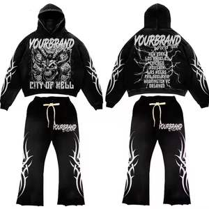 Ensemble de survêtement évasé surdimensionné 2 pièces en Spandex/Polyester imprimé personnalisé OEM pour homme – Collection Hiver Streetwear - Product Image 1