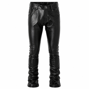 Pantalon Homme Grande Taille Taille Haute Coupe Skinny Noir en Polyester Enduit PU avec Poches et Braguette Boutonnée pour l'Automne - Product Image 1
