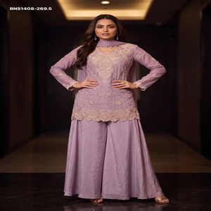 Gorgeous Looking Chinon with <b>Beads</b>-Pearl-Sequin work Readymade Short Suit-Plazzo-Latkan Dupatta Set Collection Indian Exporter - Product Image 1