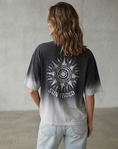 Women Oversized Crew Neck Short Sleeve Loose Fit Shirt Sun Faded Print Gradient Color Cotton T Shirt Summer Casual Shirt Ladies - Product Image 2