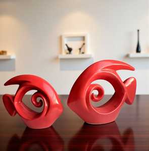 Artistic Handmade Red Ceramic Fish Sculpture Set Modern Abstract Eco-Friendly Home Ornament for <b>Table</b> <b>Shelf</b> Office Decoration - Product Image 3