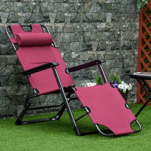 "<b>Zero</b> <b>Gravity</b> Patio Lounge <b>Chair</b> 2-in-1 Sun Lounger Oxford Fabric Red Adjustable Footrest 120/180 Degree W/ Pillow" - Product Image 2