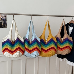 <b>Rainbow</b> stripe large capacity knitted <b>bag</b> Relaxed shoulder <b>bag</b> - Product Image 2