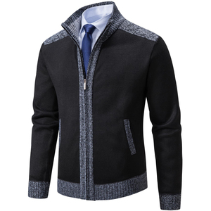Wholesale Men's Full Zip <b>Cardigan</b> <b>Sweater</b> Casual Ribbed Knitted Top Winter Custom ODM Logo on Front Winter Men's <b>Sweater</b> - Product Image 1