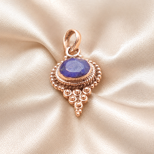 Collier pendentif vintage en argent sterling 925 avec saphir bleu ovale serti clos, plaqué or rose et or jaune, bijoux faits à la main pour - Product Image 4