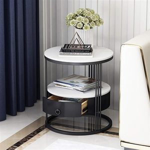 Mesa de Centro Tradicional de Metal y Mármol con Cajón de Almacenamiento y Estante de 2 Niveles, Duradera y Ecológica para Sala de Estar, Dormitorio o Balcón - Product Image 4